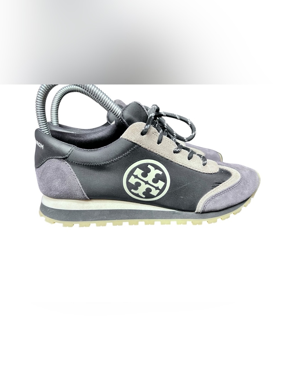 Tory Burch Annie Nylon Runner Sneakers in black with suede overlays SZ 7.5